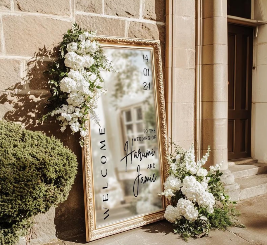 Panneau de bienvenue personnalisé pour un mariage chic et romantique